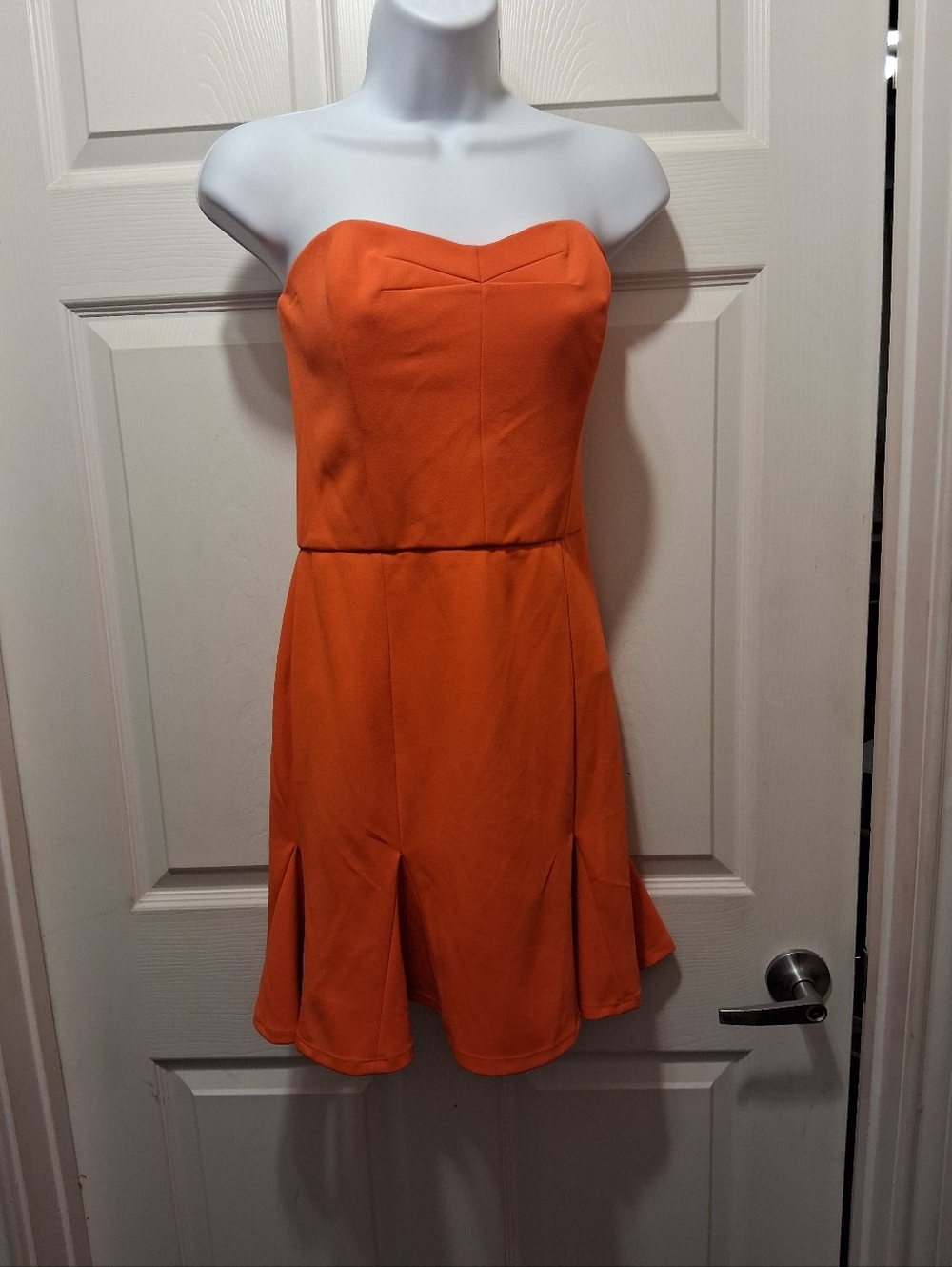 Gianni Bini Strapless Orange Mini Dress Side Zipper Flounce Tail Medium NWT